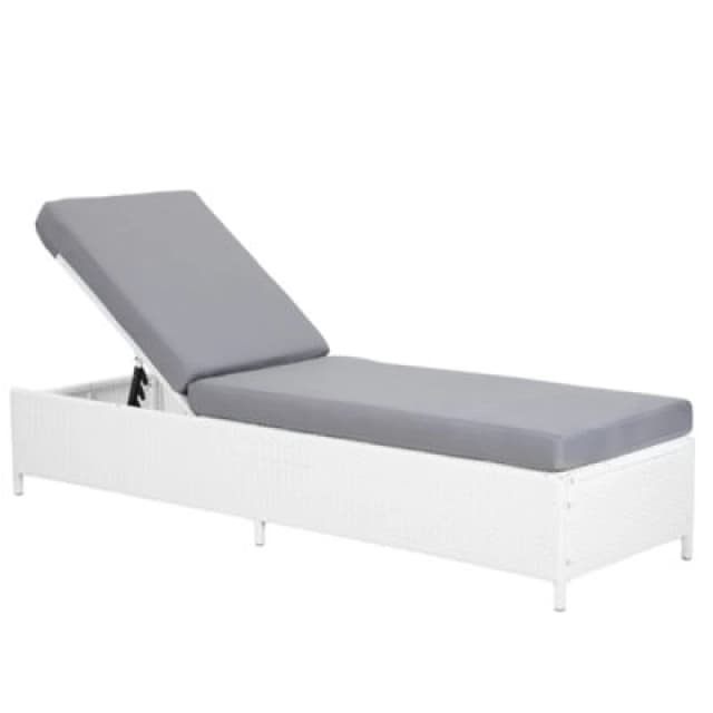 Beliani Sun Lounger With Cushion Turin Reclining Pe Rattan White