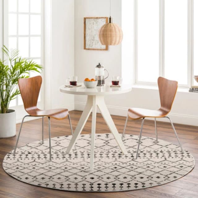 Livabliss Round Berber Geometric Light Grey Leonor Area Rug 160 X 160 Cm - Easy Care, Non Shedding, Ideal For Living Room & Bedroom