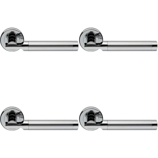 Loops 4x PAIR Round Bar Handle on Chamfered Edged Round Rose Satin & Polished Chrome Multi