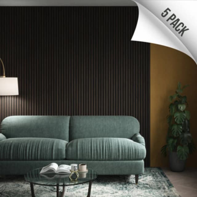 Kraus Easy Living - Dark Oak - Acoustic Slat Wall Panel X5 Pack - (L) 240Cm X (W) 60Cm - 5 Panel Value Pack