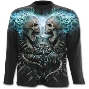 Flaming Spine Allover Mens Large Long Sleeve T-Shirt - Black