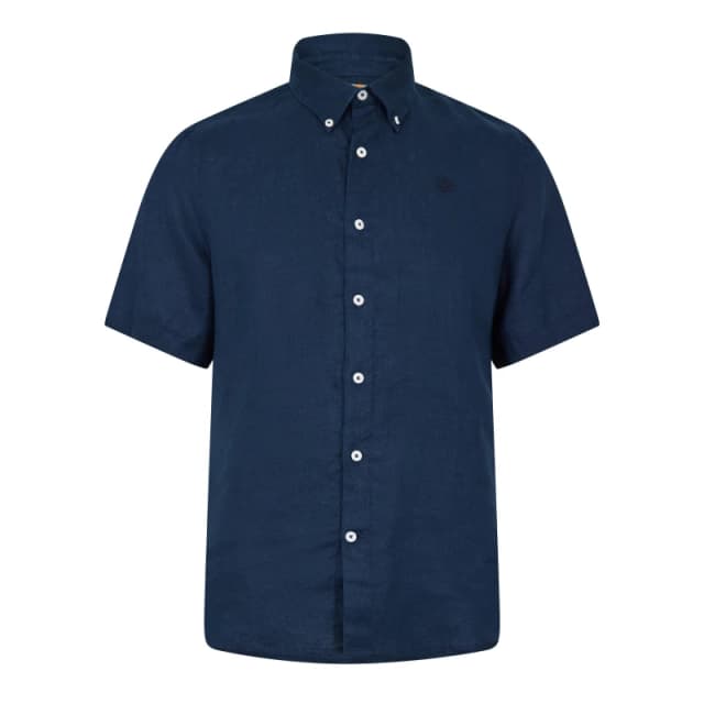 Timberland Mens Linen Short Sleeve Oxford Shirt Dark Sapphire male S