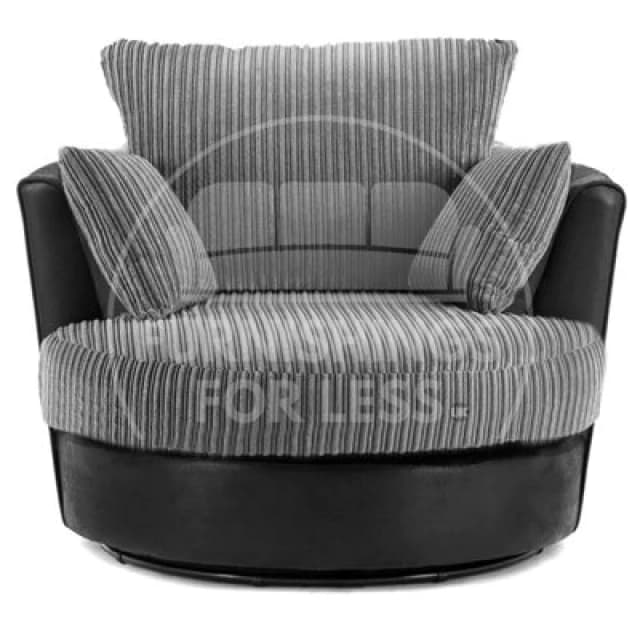 Furnishings For Less UK Luxor Jumbo Cord Black And Grey Fabric Single Seater 360 Degree Swivel Chair Sofa Accessory