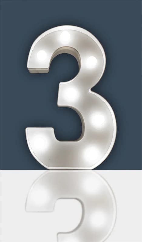 "3" Light Up 3D LED 22cm Numbers Party Birthday Wedding Battery Operated ELV-500208 Light-Up Number
