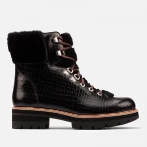 Clarks Womens Orianna Croc Print Leather Hiking Style Boots - Black - UK 6