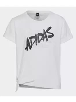 adidas Dance Knotted T-Shirt, Bright Silver, Size 13-14 Years