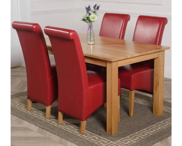 Thats Furniture Oslo 150 x 90cm Medium Oak Dining Table & 4 Montana Leather Chairs in Red Red Unisex 150 x 90 cm