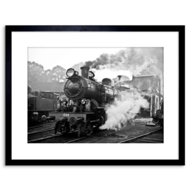 Artery8 Wall Art Print Vintage Photo Steam Train Black White Engine Artwork Framed 9X7 Inch
