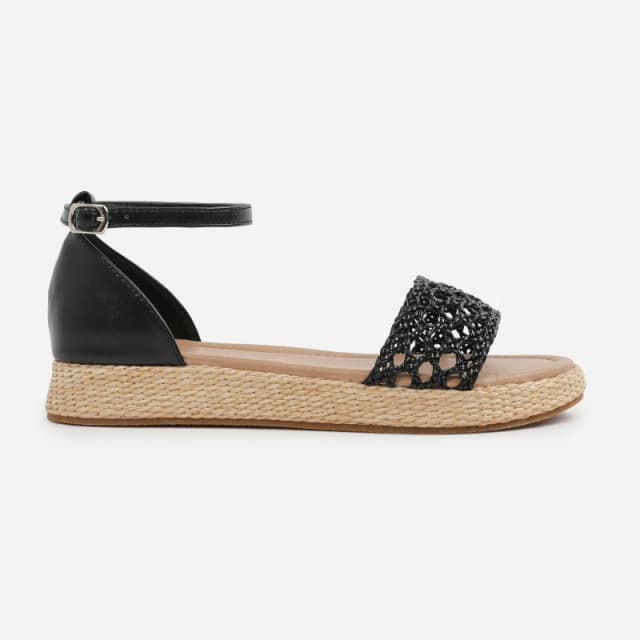 Wheres That From Black PU Shia Braided Strap Espadrille Flatform Black female 4