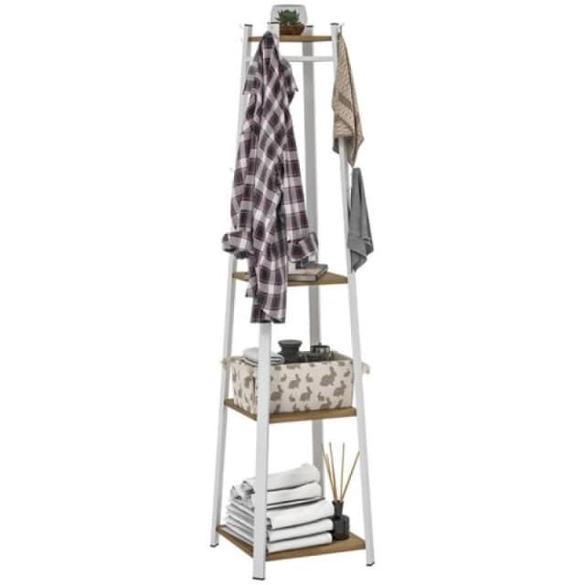 HOMCOM HOMCOM Clothes Rack with Storage, Garment Rack with 8 Hooks and 3-Tier Shelf in Brown Brown One Size Unisex 5063603762343