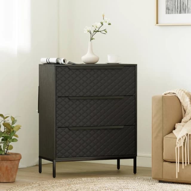 HOMCOM Chest of Drawers, 3 Fabric Drawer Dresser, Aluminium Handles in Black Size: Medium Black Unisex M