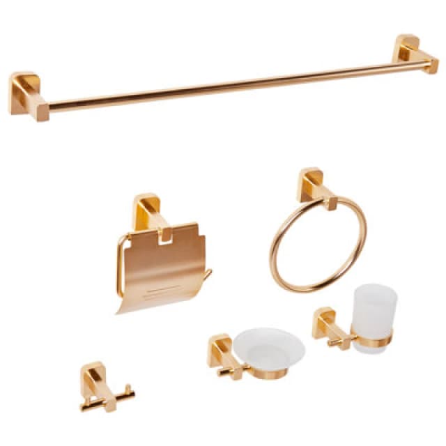 Beliani 6 Piece Bathroom Hardware Set Pocone With Towel Bars And Hooks Gold