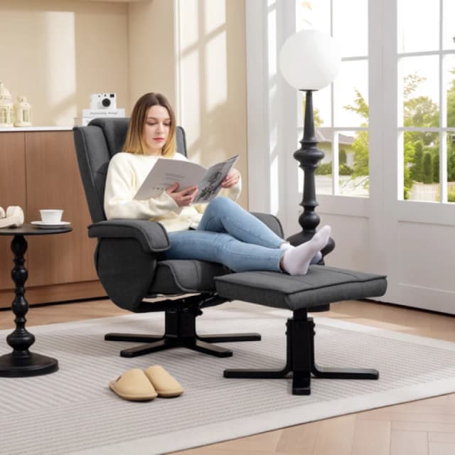 HOMCOM HOMCOM Swivel Recliner Chair with Footstool, Linen Upholstered in Charcoal Size: Armchair Charcoal Armchair Unisex 5063603695986