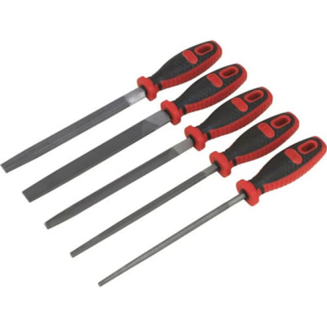 Loops 5 Piece 200mm Engineers Smooth Cut File Set - Double Cut - Comfort Grip Handles Multi