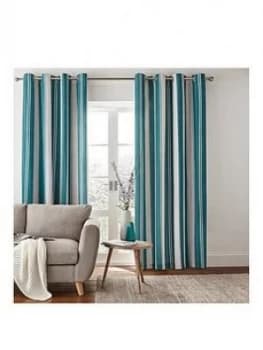 Catherine Lansfield Herringbone Stripe Lined Eyelet Curtains