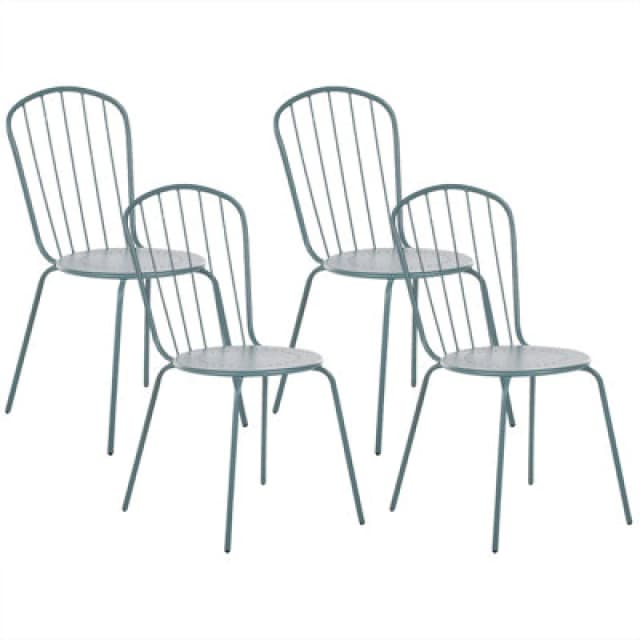 Beliani Set Of 4 Garden Chairs Calvi Metal Light Blue