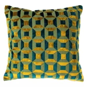Empire Velvet Jacquard Cushion Teal/Gold, Teal/Gold / 45 x 45cm / Cover Only