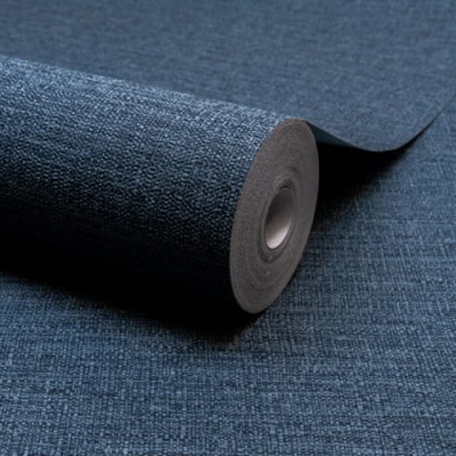Grandeco Telma Slubbed Fabric Hessian Textured Luxury Wallpaper Navy