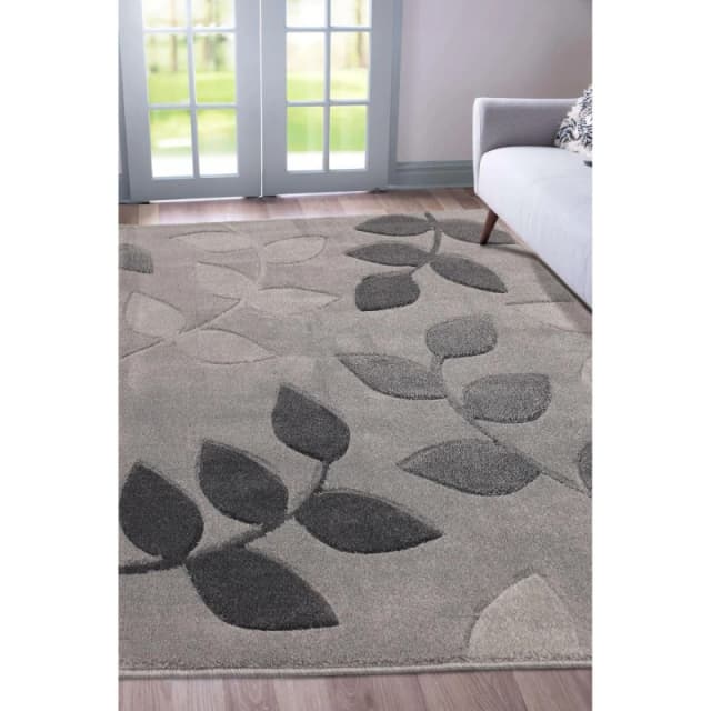 Melrose Leaf Grey Geometric Design Small Indoor Area Rug 080/150Cm