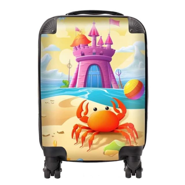 Warren Reed - Designer Orange Crab On A Beach Holiday Suitcase in Yellow Size: Large Yellow Unisex Large