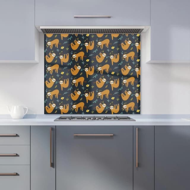Warren Reed - Designer Cute Sloths Kitchen Splashback in Brown Size: 900mm x 650mm Brown Unisex 900mm x 650mm