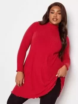 Yours Yours Lettuce Edge Ls Tunic. Red, Red, Size 14, Women