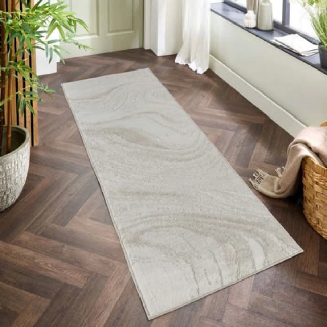 Perla Modern Abstract Action Living Room Area Rug Metallic Sheen Contemporary Hallway Runner Resin-Beige 60X220 Cm