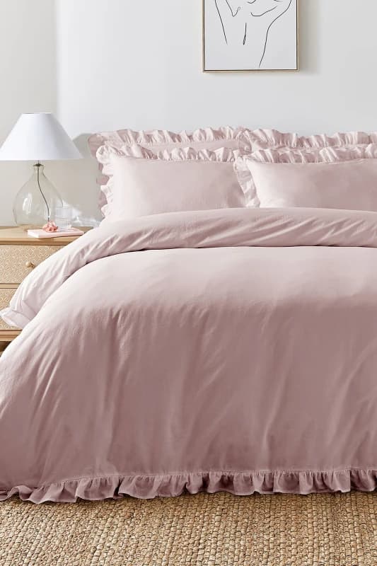 Appletree 'Cassia Frill' 100% Cotton Relaxed Look Duvet Cover Set in Lavender Size: Super King Lavender Unisex Super King
