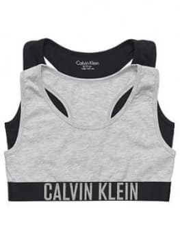 Calvin Klein Girls 2 Pack Bralettes - Black/Grey, Size Age: 12-14 Years, Women