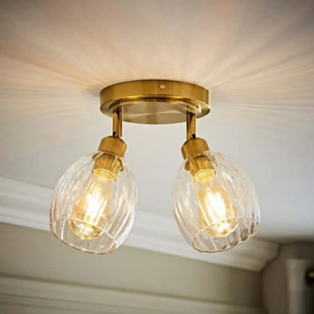 ValueLights ValueLights Cheltenham 2 Way Ribbed Glass Adjustable Spotlight Flush Ceiling Light in Gold Gold One Size Unisex 5016529274599