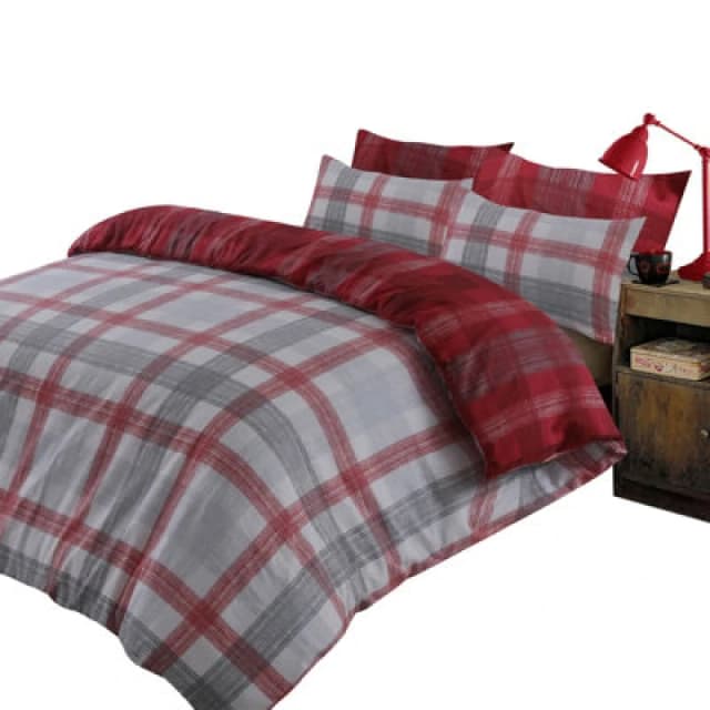 OHS OHS Boston Brushed Cotton Duvet Cover Pillowcase Bedding Set in Red Size: King Red King Unisex 5027434114429