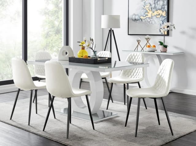 FurnitureboxUK Giovani 6-Seater Grey Glass Dining Table & 6 Corona Faux Leather Dining Chairs in White White Unisex