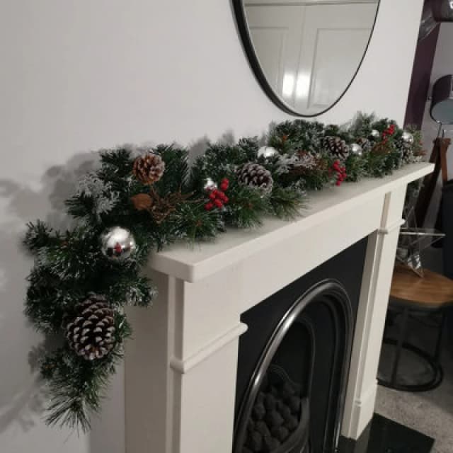 Samuel Alexander Premier 180Cm (6ft) Festive Silver Dressed Christmas Garland With Berries Pinecones And Silver Baubles