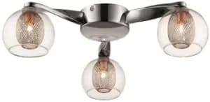 Spring 3 Light Flush Multi Arm Mesh Ceiling Light Chrome, Copper, G9