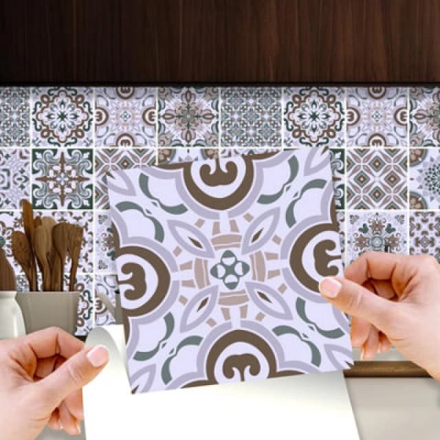 Walplus 24Pcs Vintage Victorian Peel And Stick 3D Wall Tiles Sticker Adhesive Stick On Tiles For Backsplash 15X15Cm