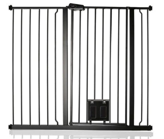 Bettacare Pet Gate With Lockable Cat Flap, 113.8Cm - 121.4Cm, Black, 104Cm In Height