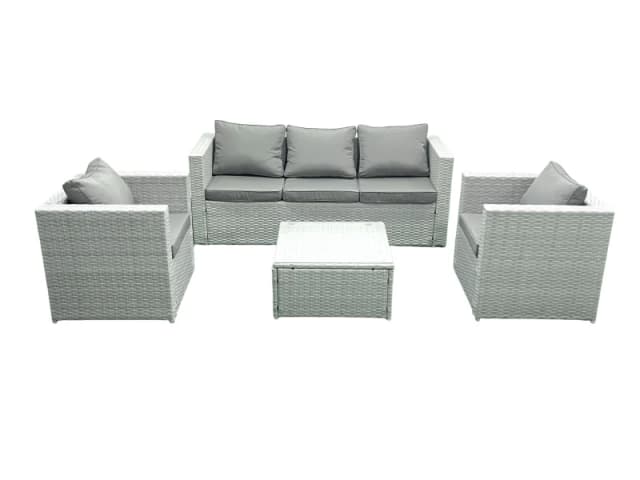 Fimous 5 Seater Rattan Garden Furniture Set with 3 Seater Sofa 2 Chair Square Coffee Table Light Grey Mixed Light Grey