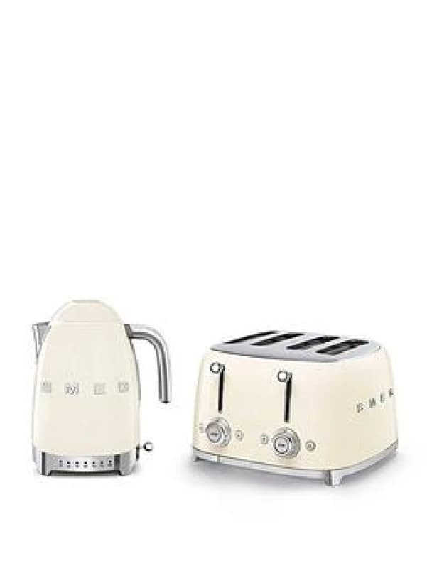Smeg KLF04CRUK 1.7L Variable Temp Kettle & TSF03CRUK 4 Slice Toaster in Cream Cream Unisex