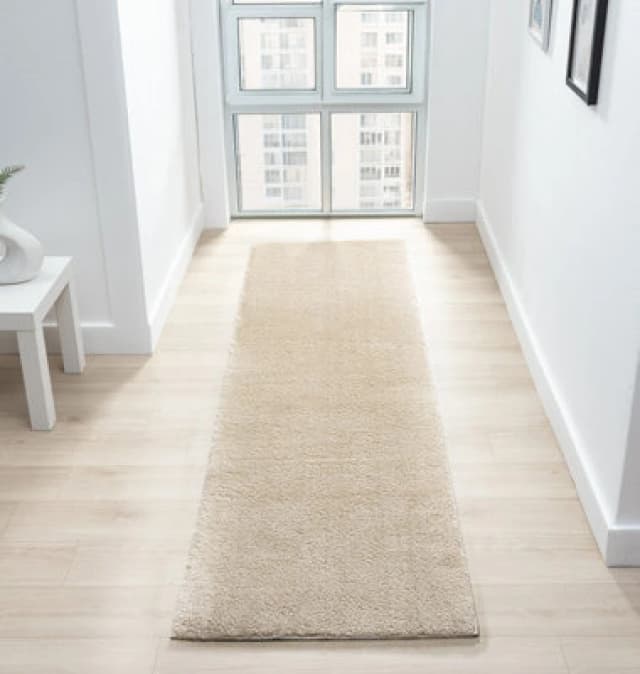 Comfy Washable Low Pile Living Room Area Rug - Anti Slip Felt Backing Light Beige 60Cm X 200Cm