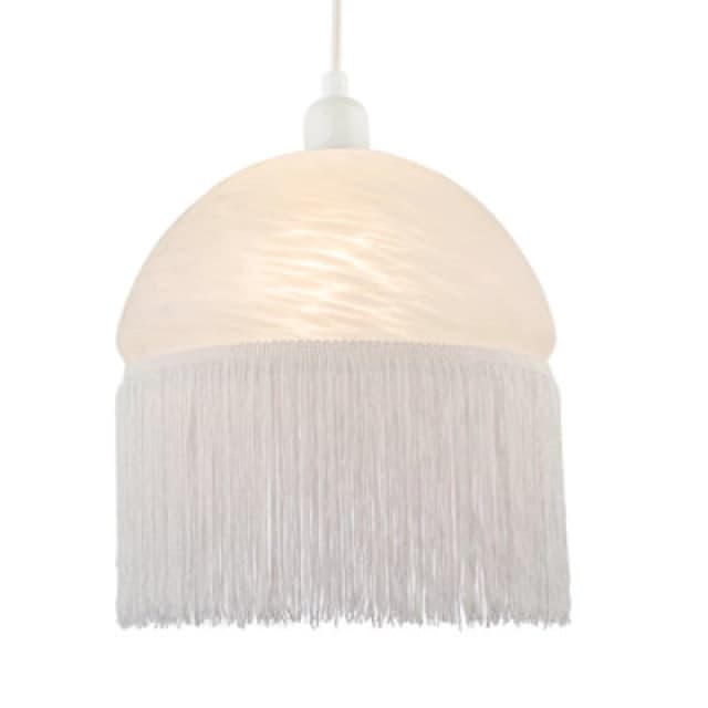 Happy Homewares Traditional Opal White Domed Glass Pendant Shade With Long Tassels