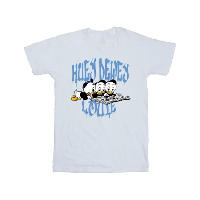 Disney Men Huey Dewey Louie Reading Cotton T-Shirt in White Size: Small White S Male 5063376474948