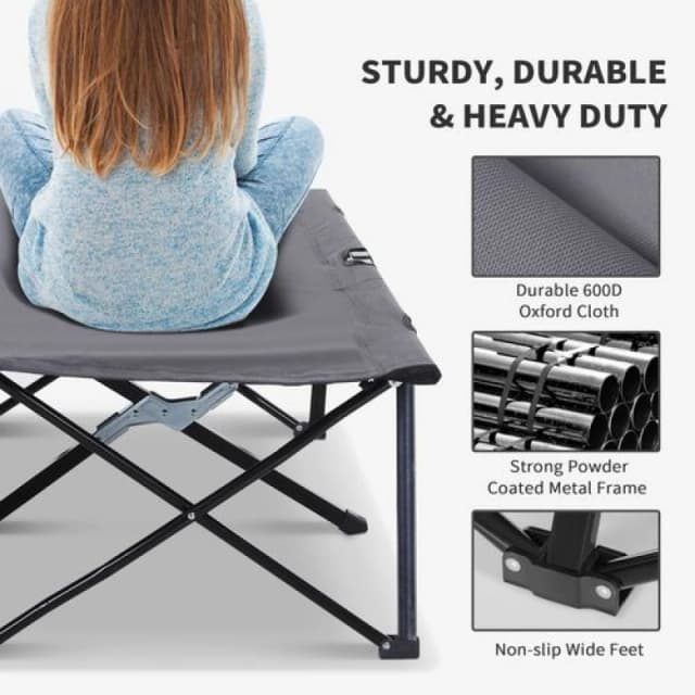 Outsunny Double Camping Folding Cot Outdoor Portable Sunbed Grey