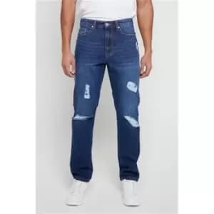 I Saw It First Dark Blue Slim Fit Distressed Jeans - Blue