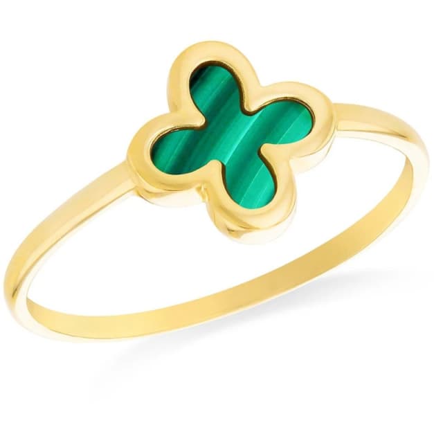 Be You 9ct Gold Clover Malachite Ring Yellow Gold female K