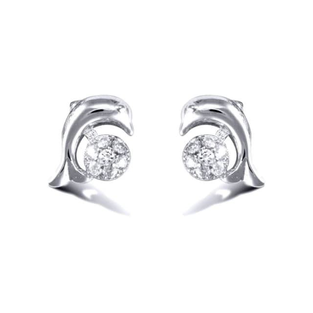 Jewelco London Sterling Silver CZ Dolphin and Beach Ball Stud Earrings - AES001 Silver female