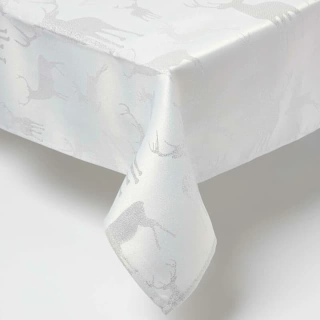Homescapes Stag Christmas Table Cloth, 132 x 178cm Silver