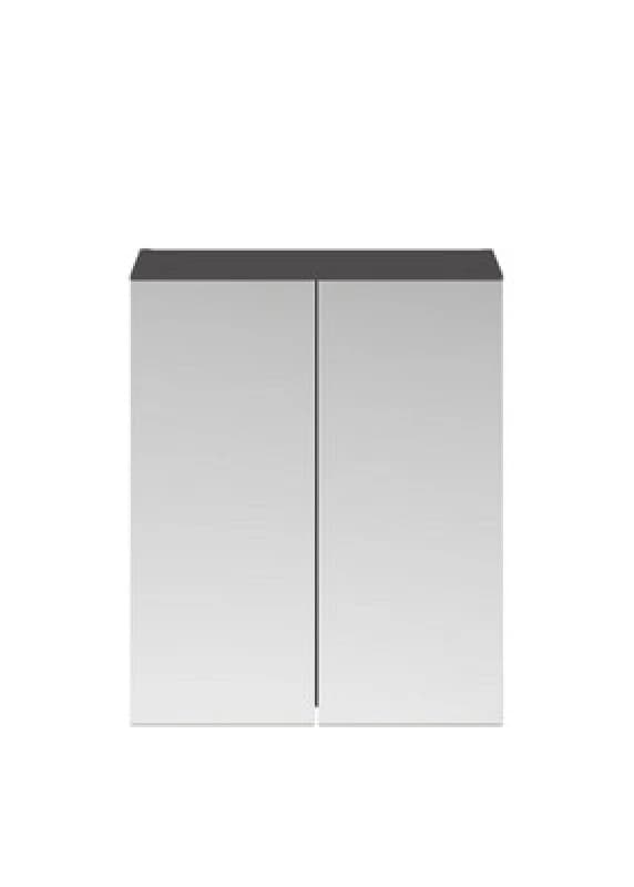 Hudson Reed Fusion Wall Hung Mirror Cabinet, Vertical 50/50 Dual Door Mirror Unit With Soft Close Hinges In Gloss Grey, 600mm