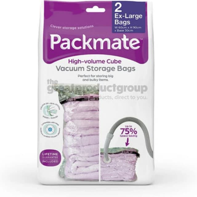 2Pc Extra Large High Volume Vacuum Storage Bag Set (60X90X30Cm) By Packmate