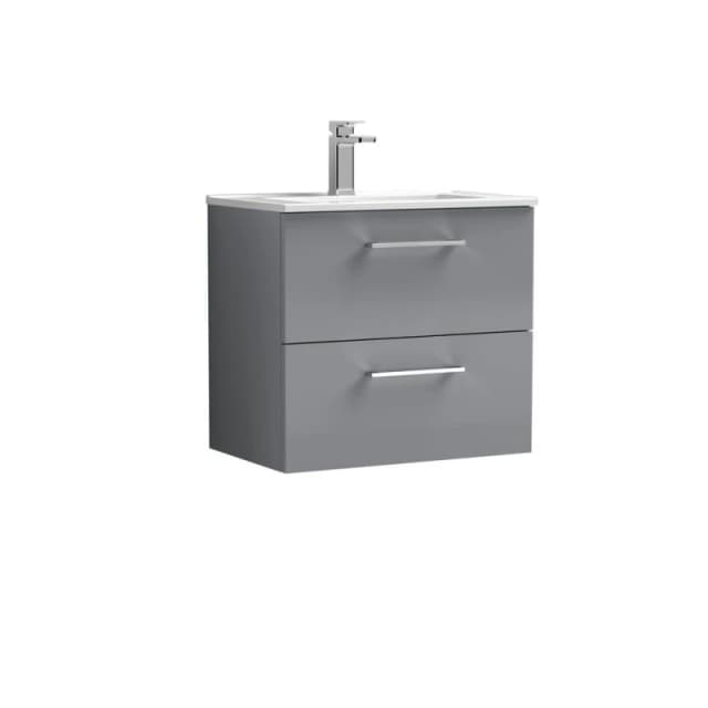 Balterley Bathroom 2 Soft Close Drawer Wall Hung Vanity Unit Basin, Grey, 440mm in Grey Grey Unisex