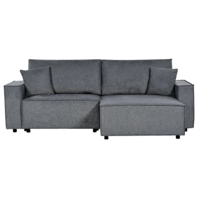 Beliani Corner Sofa Bed 3 Seater Karila Fabric Dark Grey With Storage Left Hand